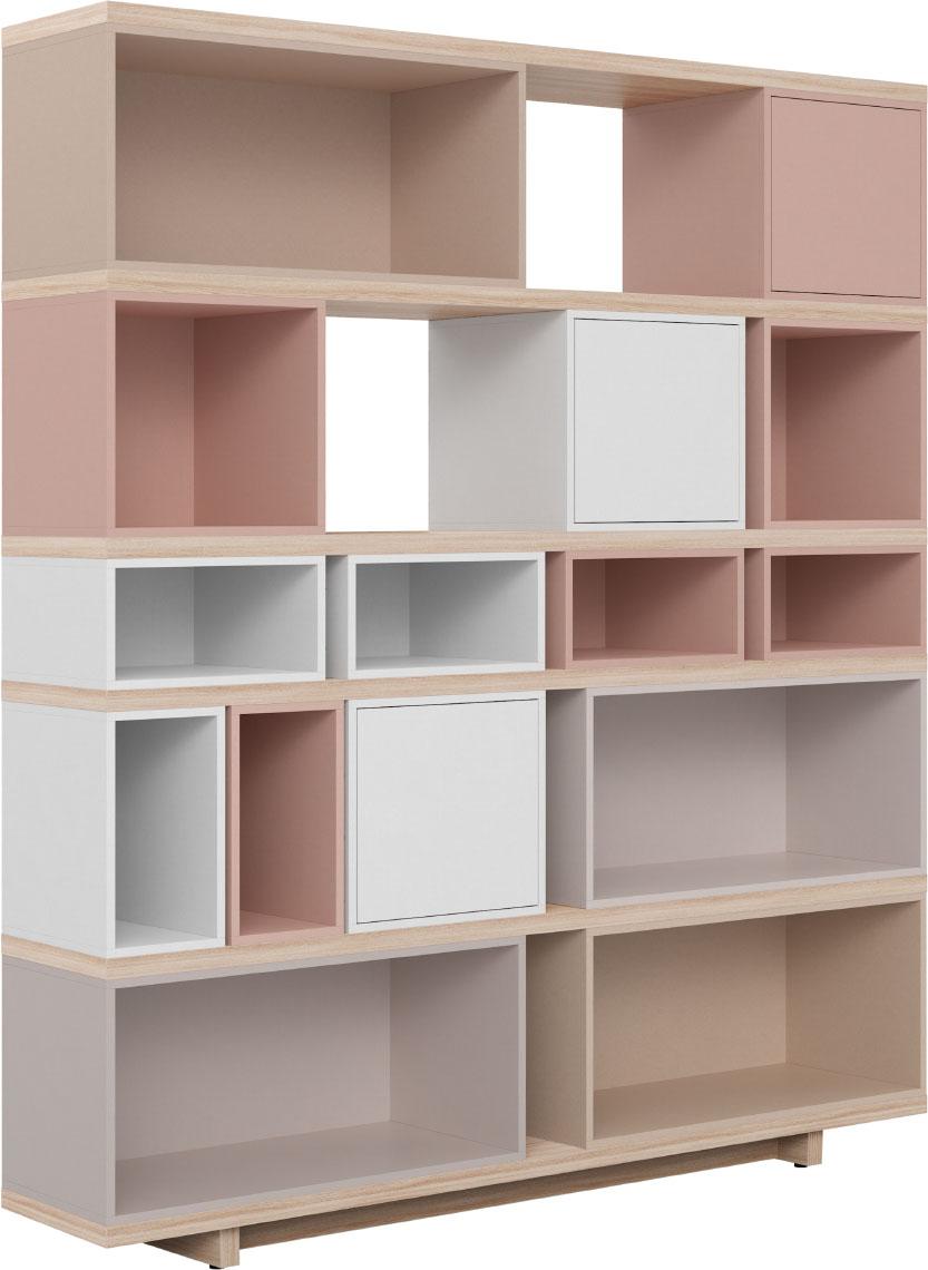 Bookcase wide cava beige / powder pink / gray beige / white Balance