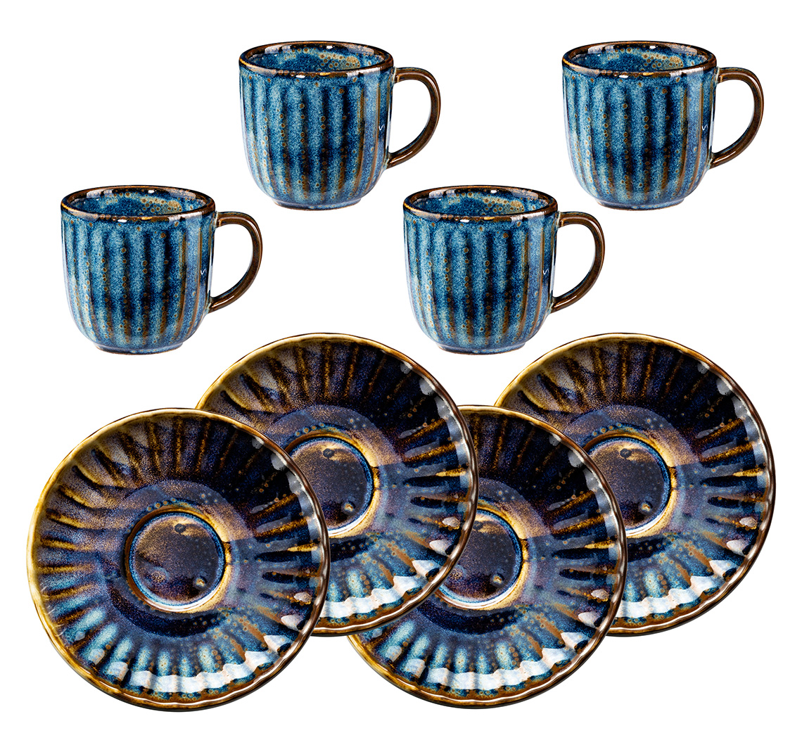 Zestaw 4 filiżanek do espresso ze spodkami Deep Blue