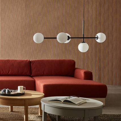 Lampa wisząca Dione 5 klosz mleczny aranżacja