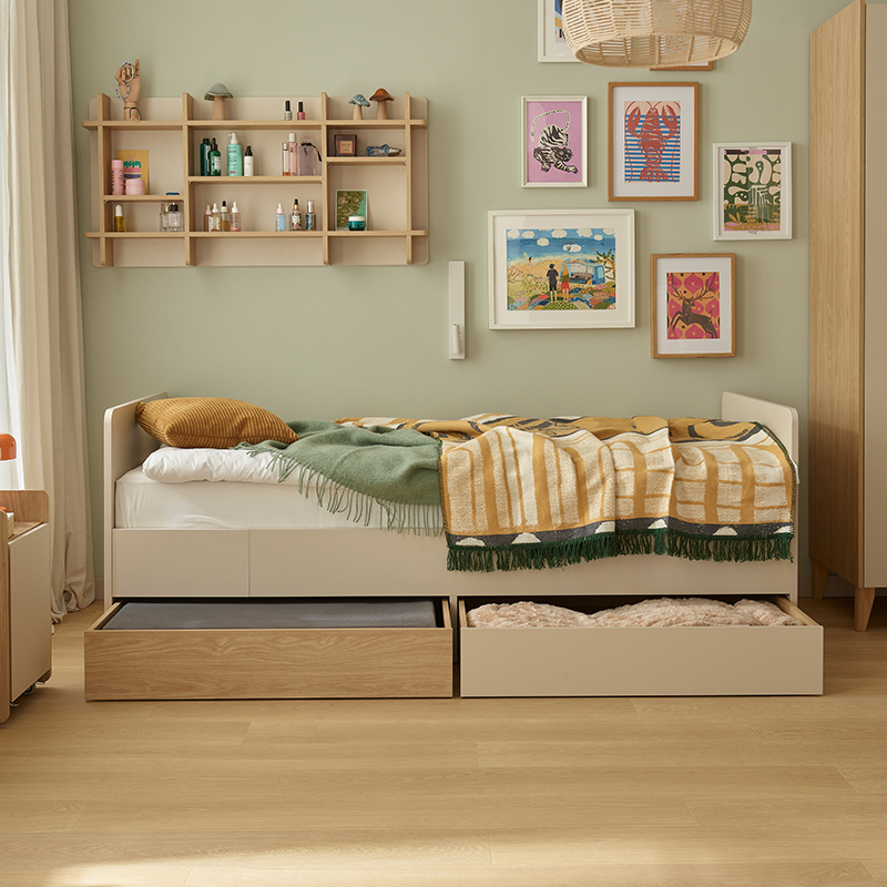 Łóżko rosnące 90x160-200 z 2 szufladami Muve aranżacja