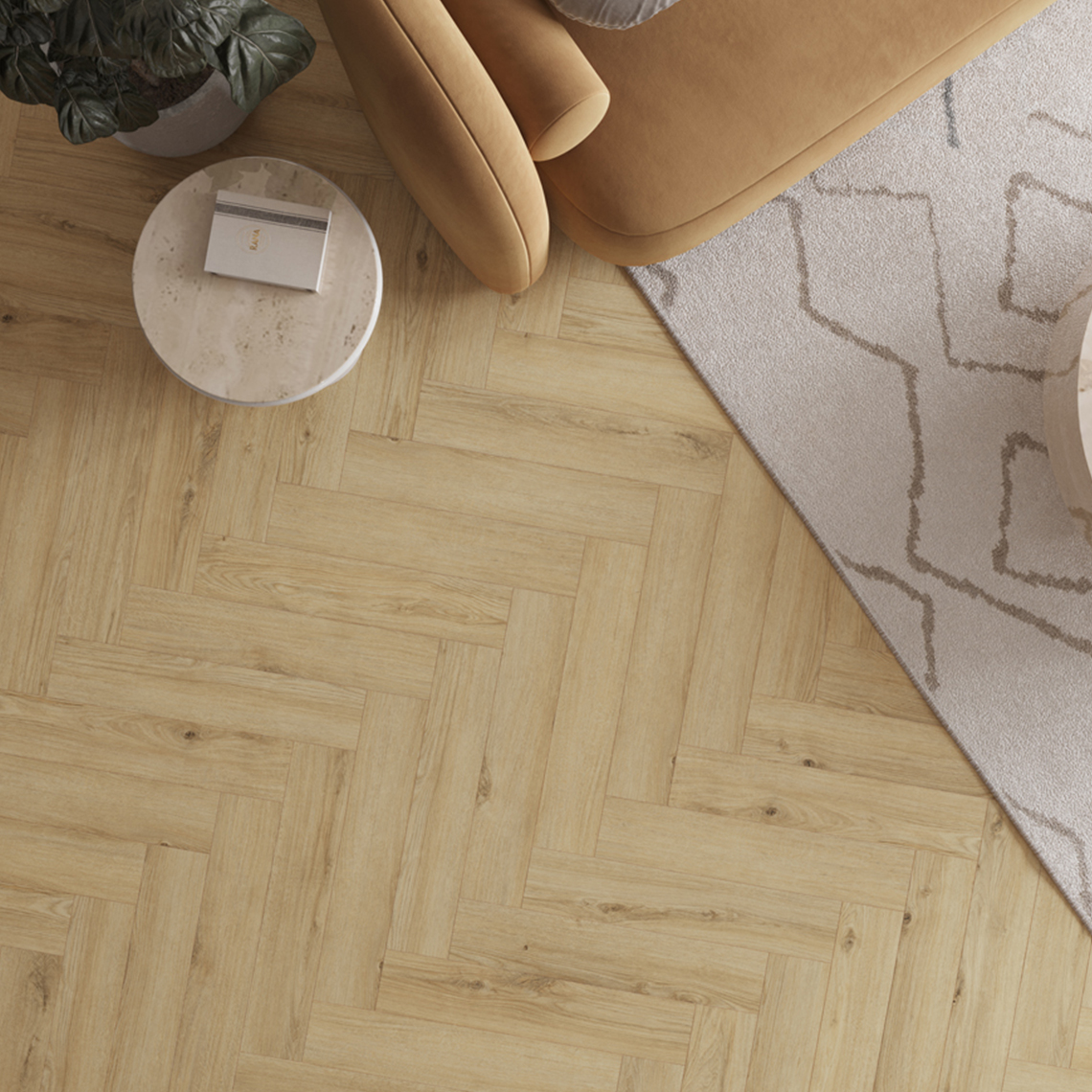 Panele podłogowe Querra Herringbone Dąb Dris aranżacja