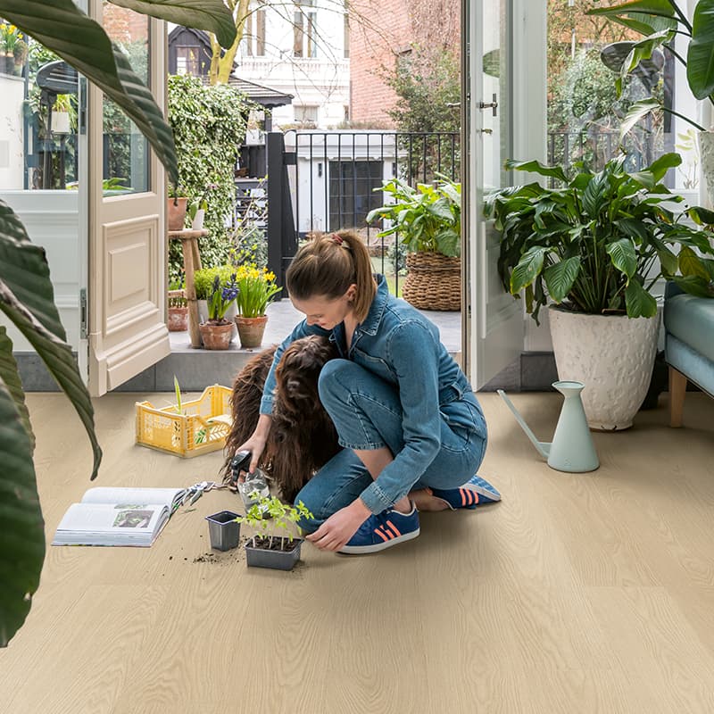 Podłoga winylowa Quick Step Blos Dąb mleczny AVSPU40277 ze zintegrowanym podkładem aranżacja