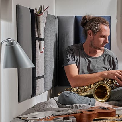 Set paneli tapicerowanych Regular duży Soform granatowo-szary aranżacja