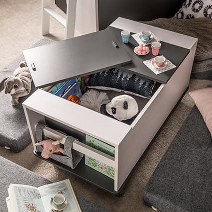 Container with storage unit for multi bed Nest arrangement