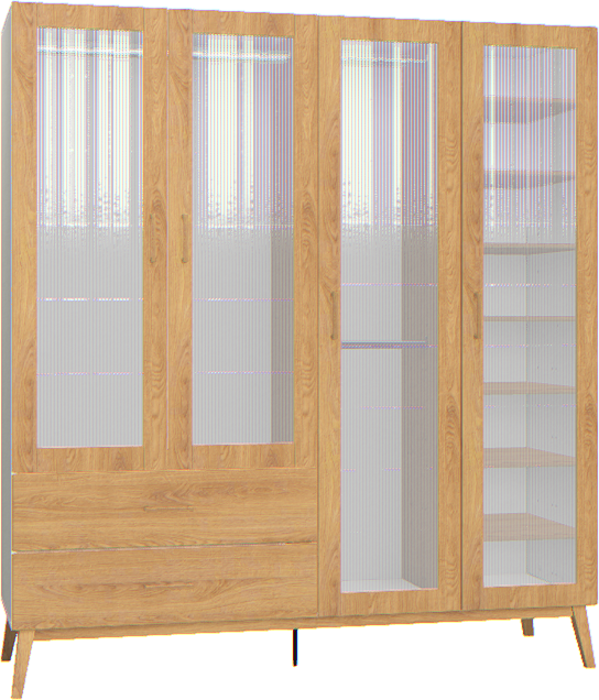 Szafa 4-drzwiowa Creative biało-dębowa szkło ryflowane