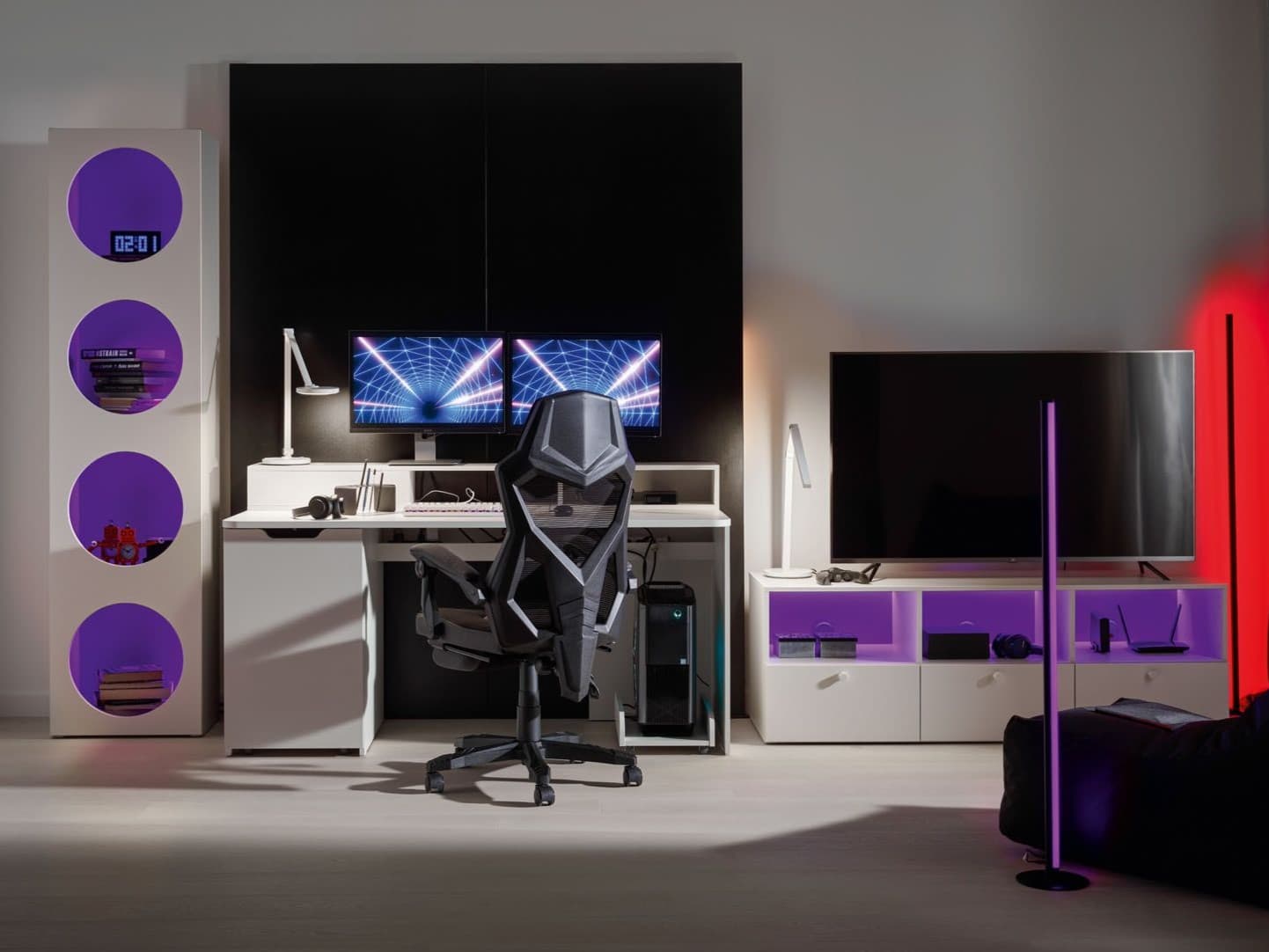 Functional gaming room. Furniture and gadgets for the gamer